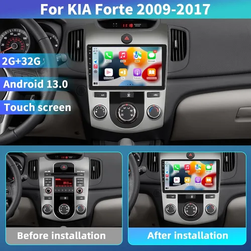 Vista 2 de Podofo [2G+32G] Android 13 inalámbrico Apple Carplay estéreo para automóvil para KIA Forte 2009-2017, radio de coche doble DIN con Android Auto