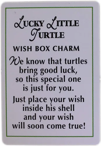 Vista 2 de Tarjeta con historia de la pequeña tortuga "Lucky Little Turtle Wish Box Charm".