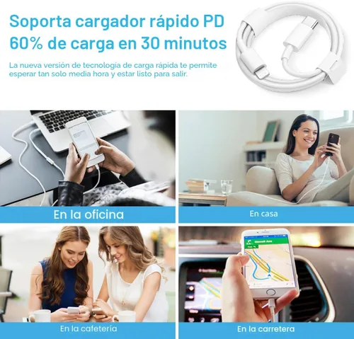 Vista 6 de Cargador rápido para iPhone, 3+3 unidades, cargador de pared USB C de 20 W con cable de carga rápida de 6 pies compatible con iPhone