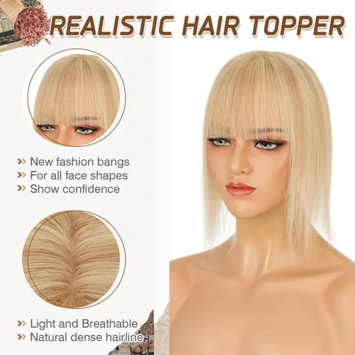 Vista 146 de Rich Choices Pelucas con topper de cabello para mujeres, cabello humano real 100% Remy, sin flequillo, para mujeres con adelgazamiento en la parte