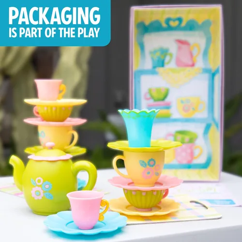 Vista 5 de Educational Insights ¡Teacup Pile-Up! Juego de relevos, juego de mesa preescolar, rellenos para canasta de Pascua para niños, regalo para niños de 4