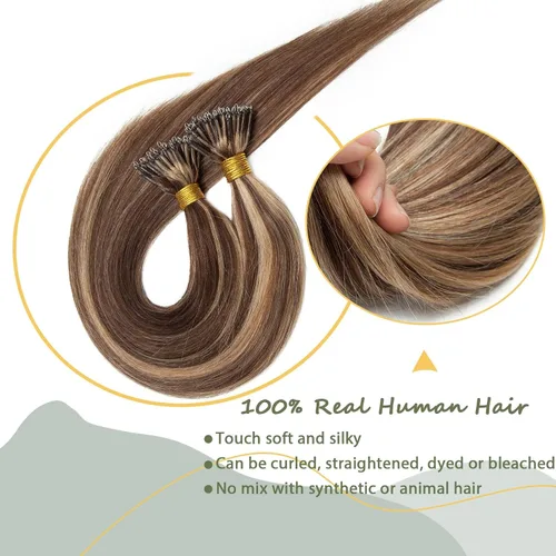 Vista 131 de SEGO Extensiones de cabello humano con micro cuentas, extensiones de cabello humano con micro bucle, lacio, natural, fusión fría, 1.76 oz/paquete