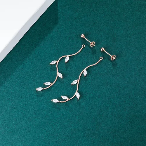 Vista 5 de SLUYNZ Aretes colgantes de plata de ley 925 con diseño de gota, para mujeres, adolescentes, niñas, hojas de olivo, aretes colgantes de boda, aretes