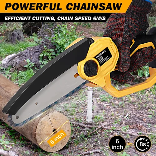Vista 3 de bellaDimora Motosierra Mini Inalámbrica de 6 Pulgadas Compatible con Batería DeWalt 20V MAX (Batería No Incluida), Motosierra Eléctrica de Mano