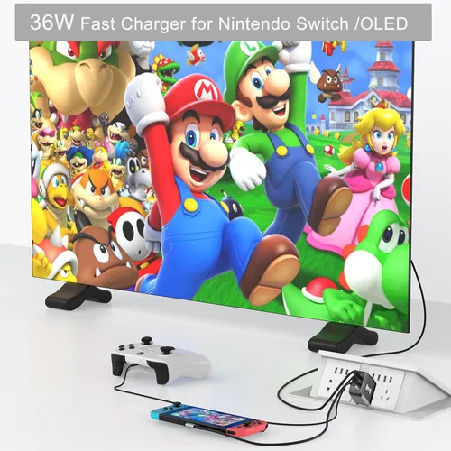 Vista 4 de RREAKA Switch Dock Charger for Nintendo SwitchOLED, Portable TV Docking Station for Nintendo Switch 4K60Hz HDMIUSB2.0PD USB-C Fast Charging Ports