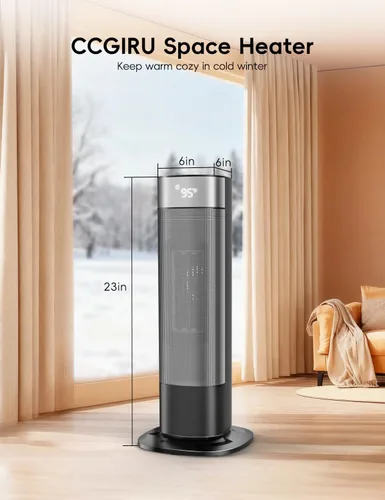 Vista 8 de Calentadores de 1500 W para uso en interiores, calentador de espacio portátil para habitación grande con control remoto, cerámica PTC, oscilación