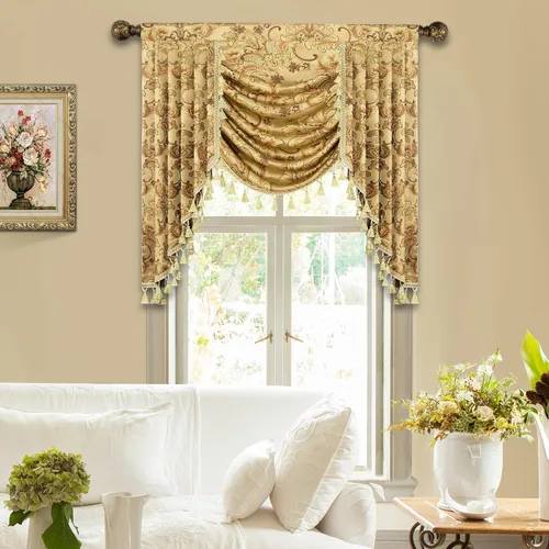 Vista 18 de Loom and Mill Cenefas de Cascada de Lujo para Ventanas, Elegante Cenefa de Cortinas Gruesas de Jacquard con Borlas para Sala de Estar, Dormitorio