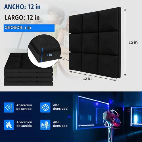 Vista 2 de 48 Pack Acoustic Panels 12 x 12 x 2 Inches, Sound Proof Foam Panels for Wall