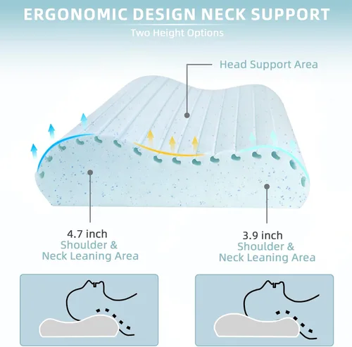 Vista 4 de Almohada cervical para aliviar el dolor de cuello, almohadas de apoyo para el cuello para dormir, almohada de espuma viscoelástica de contorno