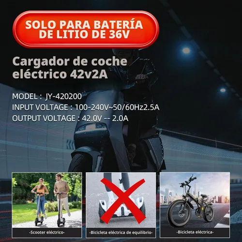 Vista 7 de Cargador de scooter eléctrico de repuesto de 42 V 2 A con certificación UL para cargador Hoverboard de 36 V con 5 enchufes, compatible con adaptador