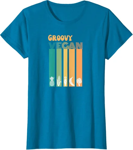 Vista 80 de Groovy Vegan Retro Vintage Cool Veggies 70 80 Flower Power Camiseta, Negro