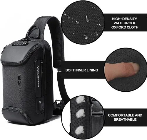 Vista 5 de Mochila tipo bandolera para hombre, bolsa de hombro impermeable con puerto USB