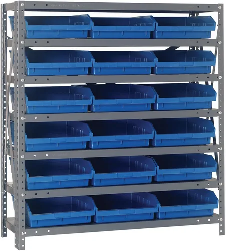 Vista 126 de Quantum QSBU-245BK Heavy Duty Shelving Unit with (7) Shelves and (24) QUS245 Black Bins for Garage Warehouse Storage Distribution 400 lb Load