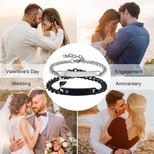 Vista 3 de MEALGUET - Pulseras magnéticas personalizadas para parejas de atracción mutua, pulseras de identificación trenzadas con nombre, conjunto de pulseras