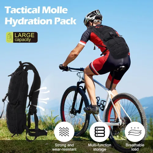 Vista 2 de Liliful Mochila táctica de hidratación con vejiga de agua de TPU de 3 l, mochila táctica Molle para agua, paquete de hidratación para hombres