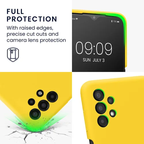 Vista 3 de kwmobile Funda compatible con Samsung Galaxy A13 4G - Funda delgada de silicona TPU - Acabado suave al tacto - Amarillo radiante