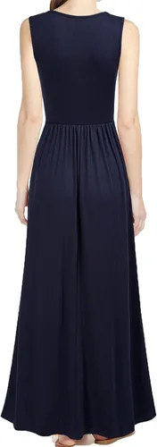 Vista 2 de WOOSEA Vestido largo suelto sin mangas con cuello en V para mujer, vestido largo y holgado