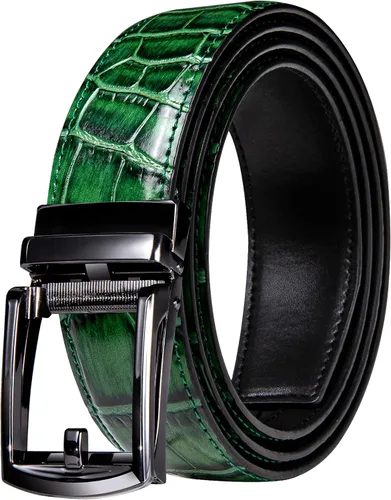 Vista 23 de Barry.Wang Cinturón de trinquete de cuero para hombre 1 3/8" hebilla A Oro Verde