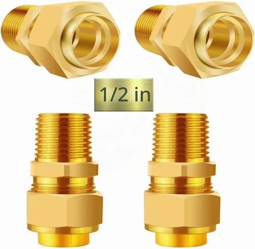 Vista 8 de Paquete de 4 accesorios de latón macho NPT de 1/2 pulgada para tubos de gas corrugado compatibles, kit de adaptador de terminación CSST con junta