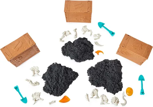 Vista 5 de Kinetic Sand, Dino XCavate - Paquete de 3, hecho con arena natural, juguetes sensoriales de arena para niños a partir de 6 años