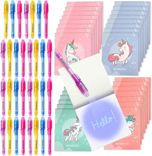 Vista 11 de BONNYCO - Bolígrafo de tinta invisible y cuaderno; paquete de 16 unidades de recuerdos de fiesta de dinosaurios para niños; suministros para fiestas