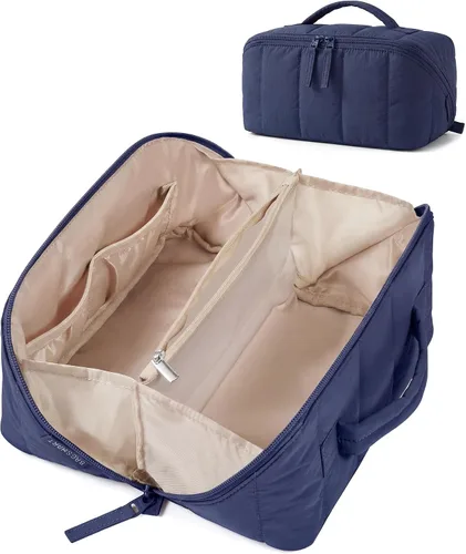 Vista 11 de BAGSMART Bolsa de Maquillaje de Viaje para Mujeres, Estuche Cosmético Portátil Resistente al Agua, Organizador de Maquillaje Acolchado Abultado