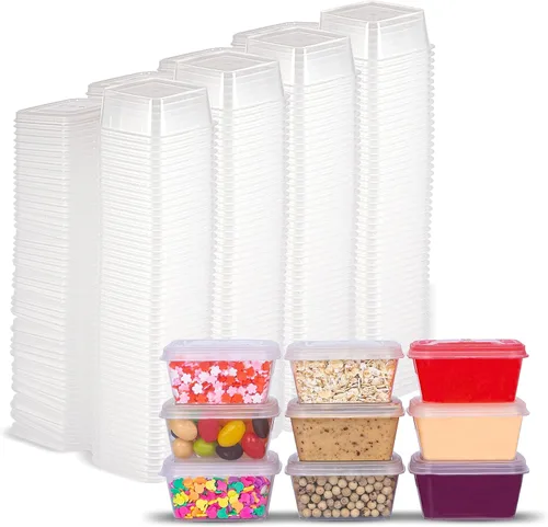 Vista 7 de Recipientes de plástico de 2 onzas con tapas (paquete de 200), recipientes desechables para condimentos con tapas, tazas de porciones para salsa