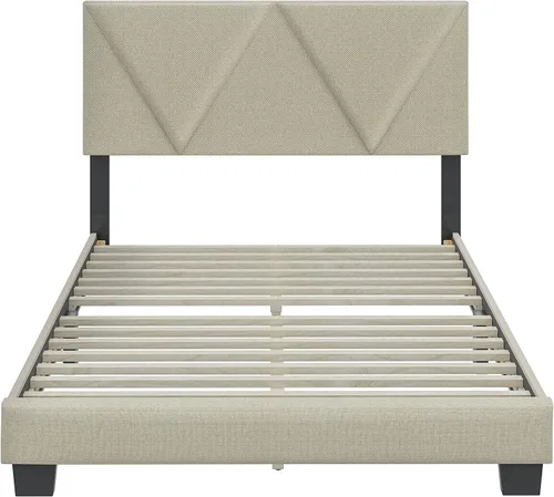 Vista 6 de Boyd Sleep Calais - Base de cama de plataforma con cabecera ajustable tapizada de tela y soportes de listones de madera, no requiere somier: lino