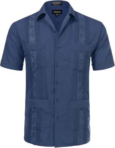 Vista 7 de Allsense - Camisa guayabera cubana de manga corta con botones para hombre
