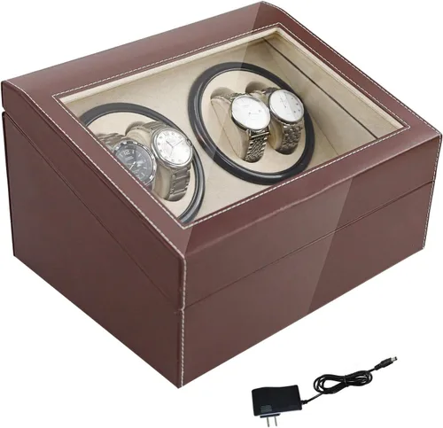 Vista 4 de SHZICMY Enrollador automático de reloj, 4+6 relojes automáticos Winders caja de exhibición de almacenamiento caja de bobinadoras de reloj