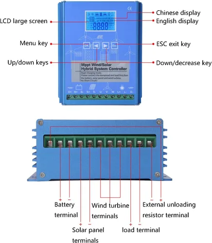 Vista 2 de MPPT Wind Energy - Controlador de carga híbrida solar de 12 V, 24 V, 48 V, turbina eólica, ajuste de voltaje automático