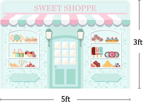 Vista 3 de MEHOFOND Telón de fondo Sweet Shoppe de 5 x 3 pies para niña, fondo de fotografía de cumpleaños, pancarta de fiesta para niños, baby shower, dona
