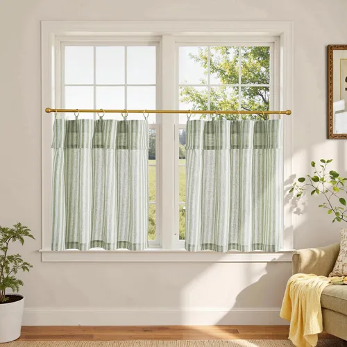 Vista 73 de Jinchan - Cortinas de lino a rayas para cocina, 24 pulgadas, beige, 2