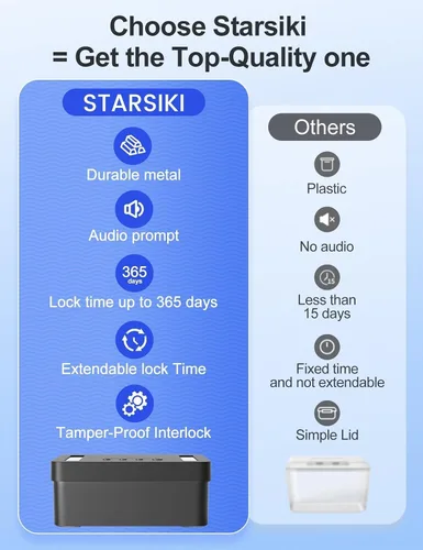 Vista 4 de Caja de bloqueo de tiempo de metal STARSIKI con desbloqueo de emergencia, caja de bloqueo de tiempo para teléfono con temporizador, contenedor