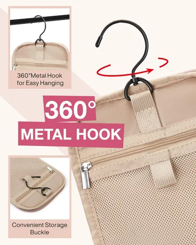 Vista 2 de BAGSMART - Estuche de viaje para cosméticos y artículos de aseo personal a prueba de agua con gancho para colgar, neceser organizador de viaje