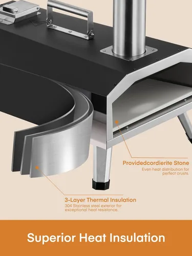 Vista 6 de Horno de pizza para exteriores, horno de pizza portátil de 12 pulgadas de pellets de madera y gas, calienta hasta 1000 °F, con manguera de gas