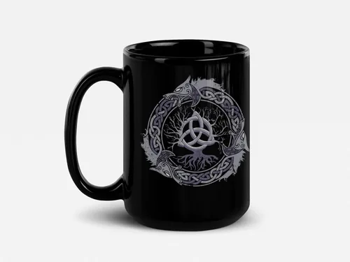 Vista 9 de Soul'n'Passions Triquetra Tree of Life - Taza de cerámica nórdica Yggdrasil, 11 onzas, color negro