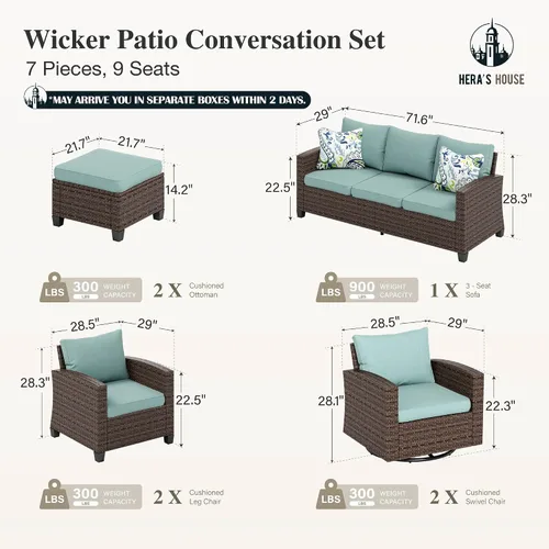 Vista 64 de HERA'S HOUSE - Juego de muebles para patio con mesa para fogata, muebles de mimbre para exteriores, sofá de conversación con asientos profundos