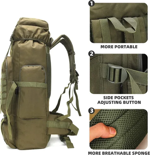 Vista 4 de King'sGuard 70L Camping Hiking Backpack for Men Women Large Military Tactical Backpack Molle Rucksack Backpack for Outdoor