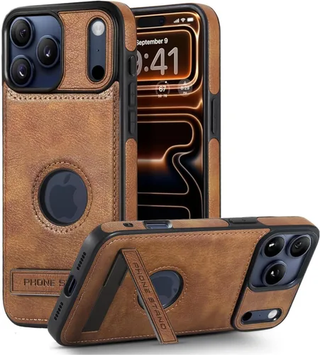 Vista 20 de Funda de cuero para iPhone 13 Pro, funda protectora delgada con función atril a prueba de golpes, soporte invisible integrado compatible con iPhone