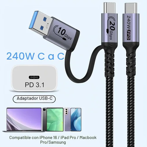 Vista 4 de Cable USB C 2 en 1 Android Auto [1.5 pies, 2 paquetes], cable de Plateado
