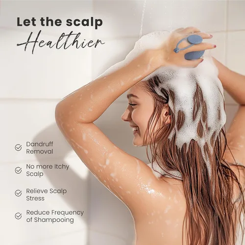 Vista 4 de AIMIKE - Cepillo masajeador de cuero cabelludo, cepillo de silicona suave para lavar el cabello, eliminar la caspa y estimular el crecimiento