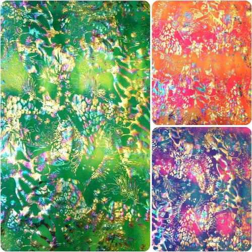 Vista 7 de The Yard - Patrón abstracto de lámina de arcoíris brillante en tela elástica de nailon y elastano brillante (rosa intenso/turquesa)
