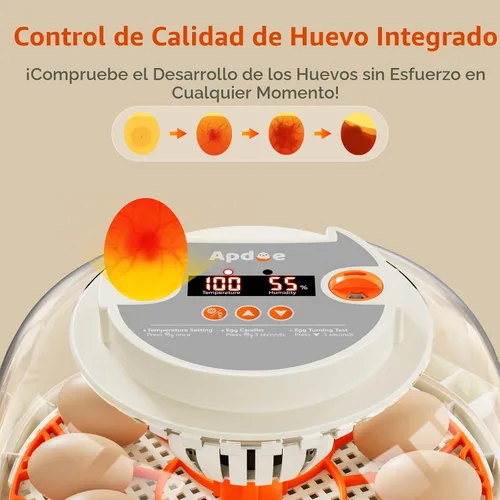 Vista 5 de Incubadora de huevos con control de temperatura y humedad, girador automático de huevos, ovoscopio, recarga de botella de agua externa, ventilación