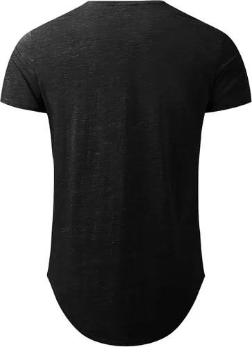 Vista 2 de LETAOTAO Camiseta hipster de línea larga para hombre, corte caído, festoneada, cola larga, ajustada, culturismo, gimnasio, entrenamiento muscular