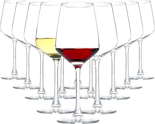 Vista 8 de Juego de 6 copas de vino transparentes de 12 onzas con tallo, aptas para lavavajillas Cristalería blanca roja clara para el uso diario del hogar