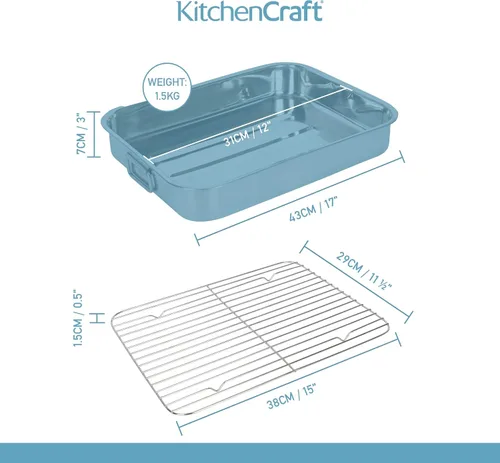Vista 3 de KitchenCraft Recipiente para asar con estante, acero inoxidable, grande, 16.9 x 12.2 in, color plateado