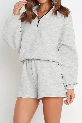 Vista 2 de AUTOMET Conjunto de 2 piezas de gran tamaño para mujer, sudadera a juego con media cremallera