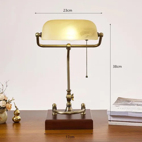 Vista 2 de Brass Desktop Table Lamp Retro Style Desk Lamp/Bankers Lamp/Office Lamp with Green Glass Shade, Pull Switch and Solid Base,Chandelier