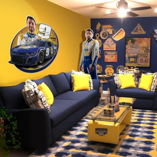 Vista 2 de Chase Elliott - Recorte de cartón de tamaño real Soporte oficial de NASCAR de 75.5 pulgadas Suministros para fiestas de carreras, decoración